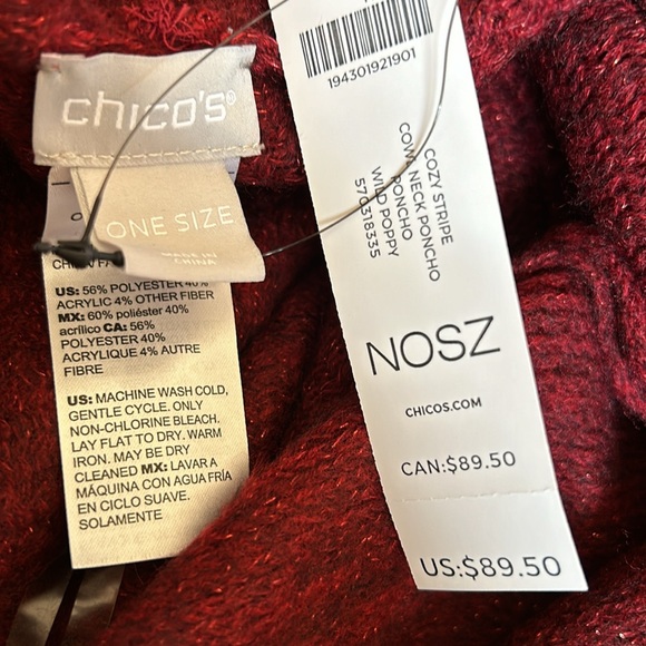 Chico’s wine knit poncho turtle neck gold sparkles in weave. Fringe edge.Sale - Picture 6 of 6